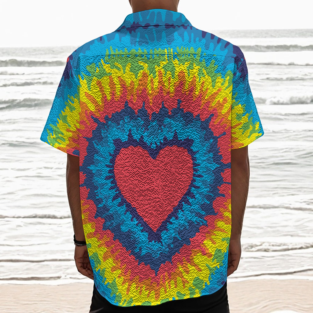 Rainbow Heart Tie Dye Print Textured Short Sleeve Shirt