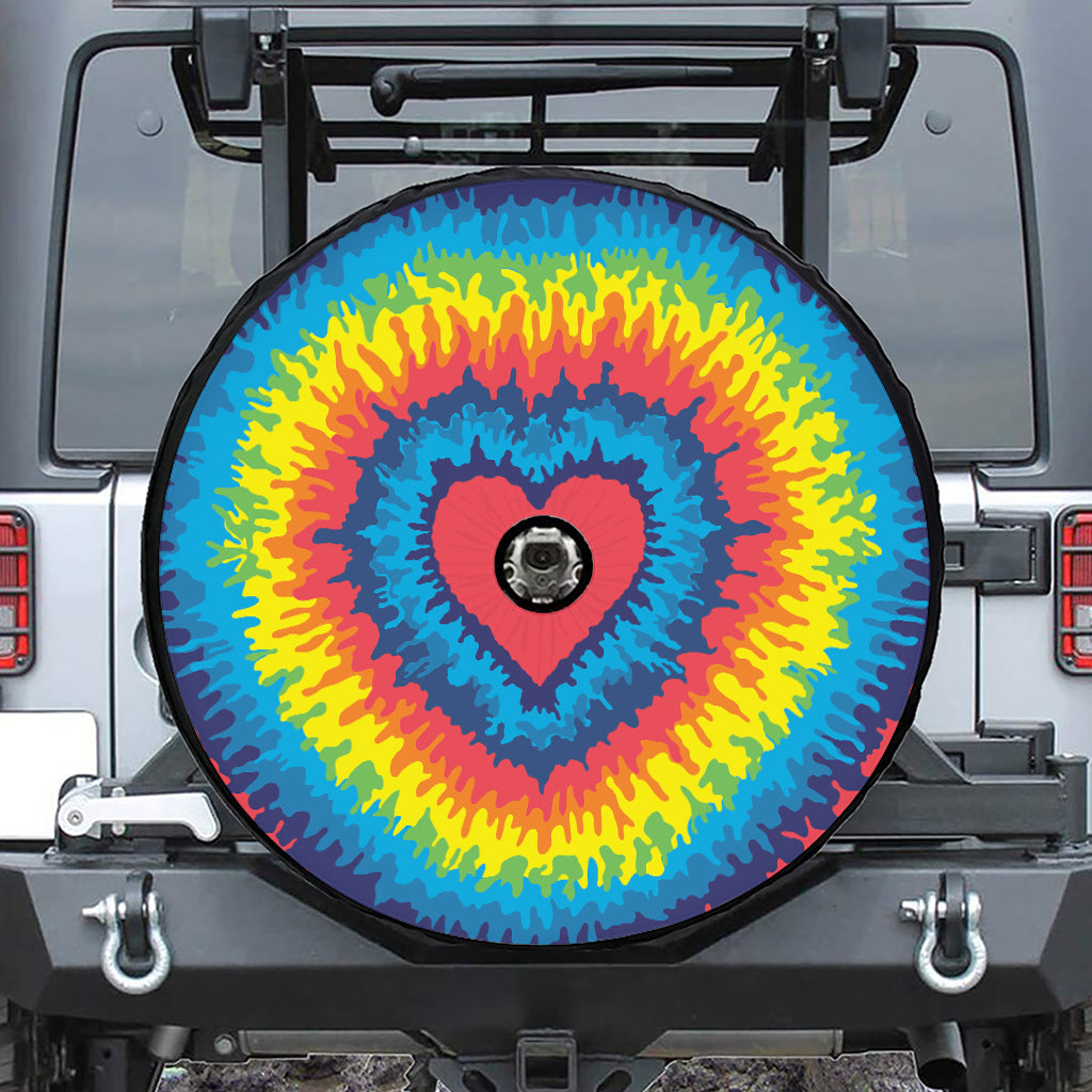 Rainbow Heart Tie Dye Print Tire Cover With Camera Hole