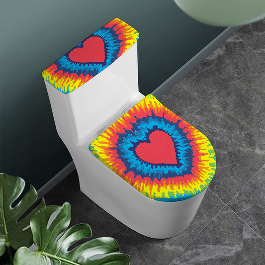 Rainbow Heart Tie Dye Print Toilet Lid And Tank Cover Set