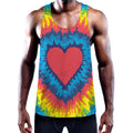 Rainbow Heart Tie Dye Print Men's Workout Tank Top