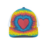 Rainbow Heart Tie Dye Print White Mesh Trucker Cap