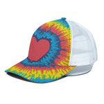 Rainbow Heart Tie Dye Print White Mesh Trucker Cap