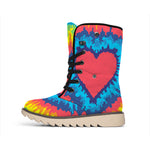 Rainbow Heart Tie Dye Print Winter Boots