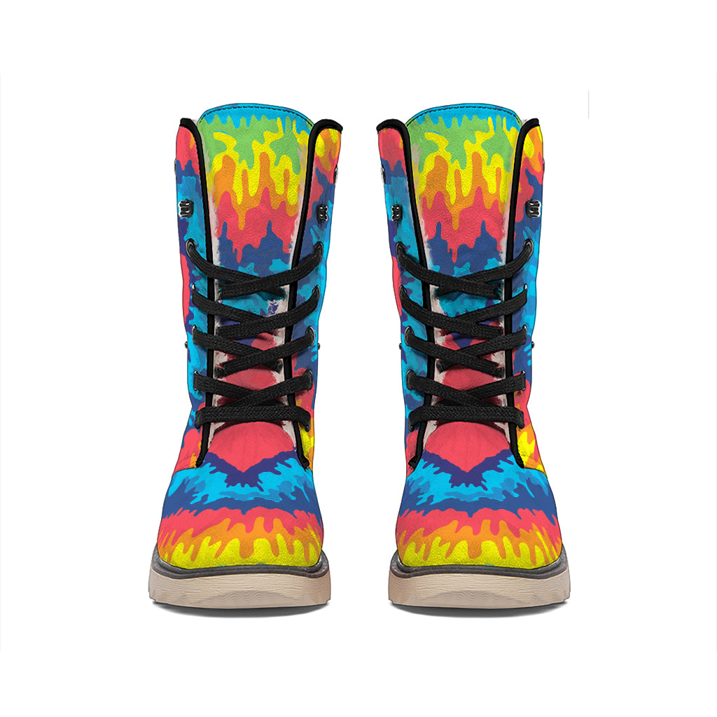 Rainbow Heart Tie Dye Print Winter Boots
