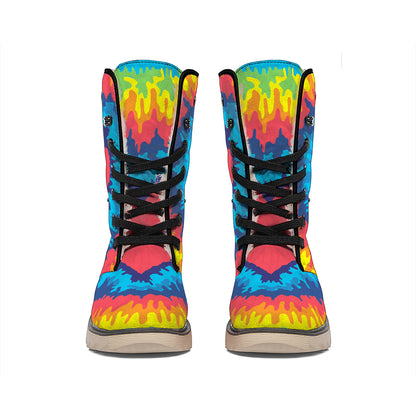 Rainbow Heart Tie Dye Print Winter Boots