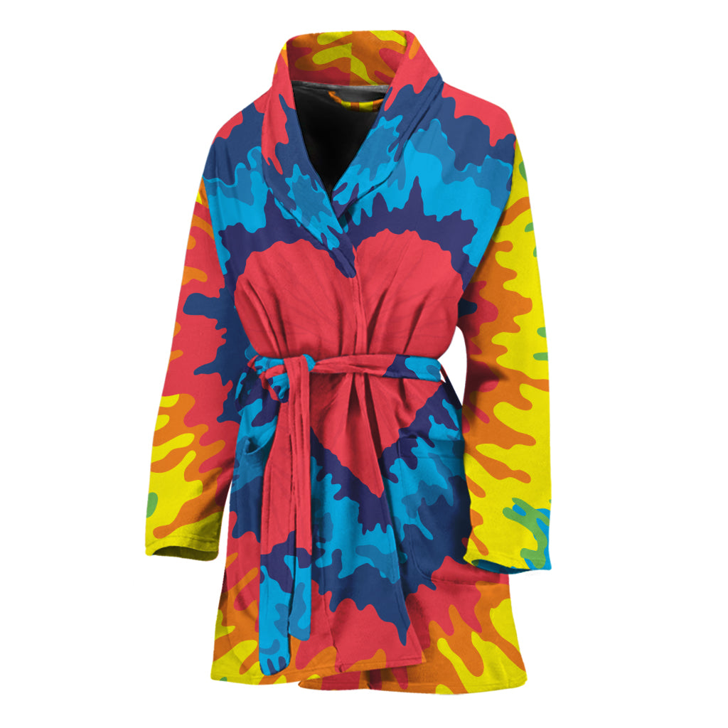 Rainbow Heart Tie Dye Print Women's Bathrobe