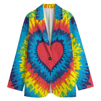 Rainbow Heart Tie Dye Print Women's Blazer