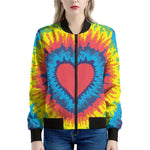 Rainbow Heart Tie Dye Print Women's Bomber Jacket