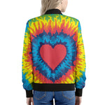 Rainbow Heart Tie Dye Print Women's Bomber Jacket