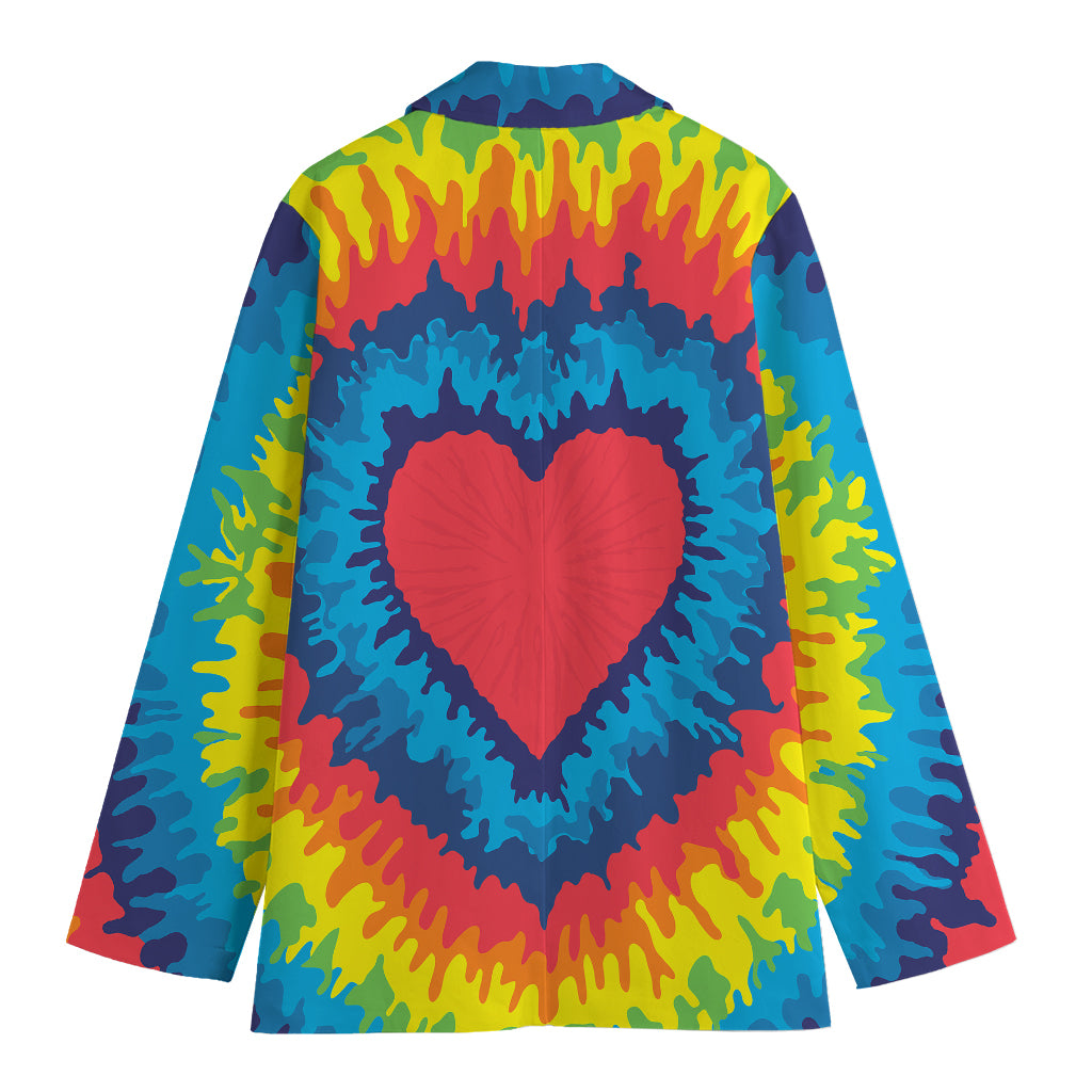 Rainbow Heart Tie Dye Print Women's Cotton Blazer