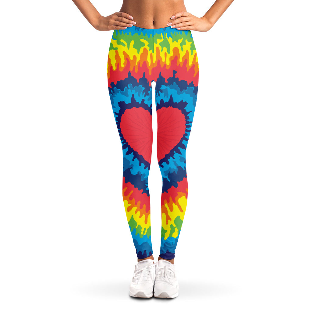 Rainbow Heart Tie Dye Print Women's Leggings