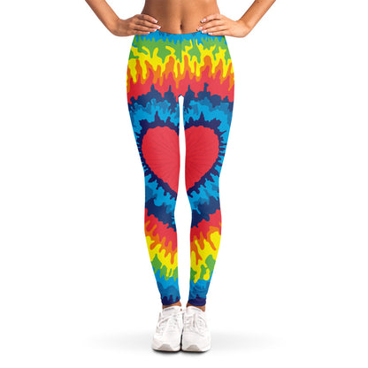 Rainbow Heart Tie Dye Print Women's Leggings