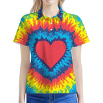 Rainbow Heart Tie Dye Print Women's Polo Shirt
