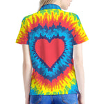 Rainbow Heart Tie Dye Print Women's Polo Shirt