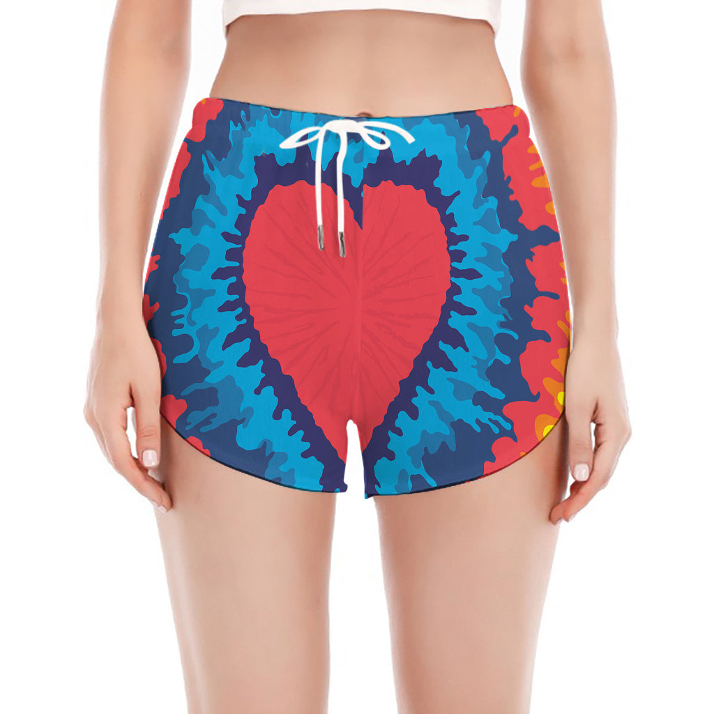 Rainbow Heart Tie Dye Print Women's Split Running Shorts