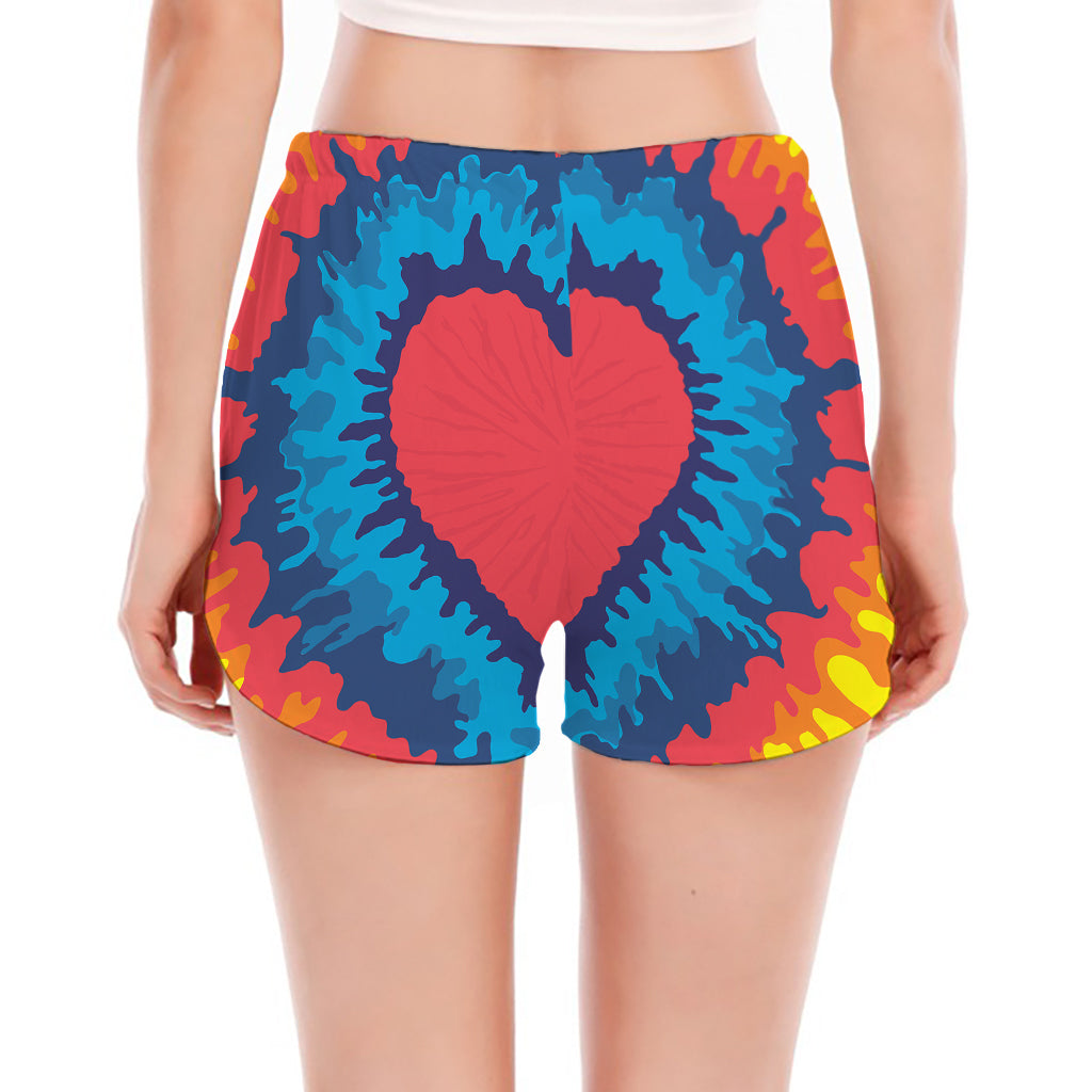 Rainbow Heart Tie Dye Print Women's Split Running Shorts