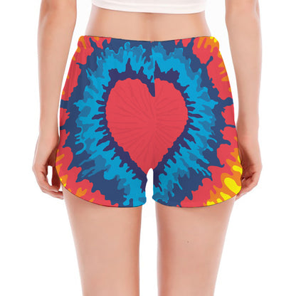 Rainbow Heart Tie Dye Print Women's Split Running Shorts