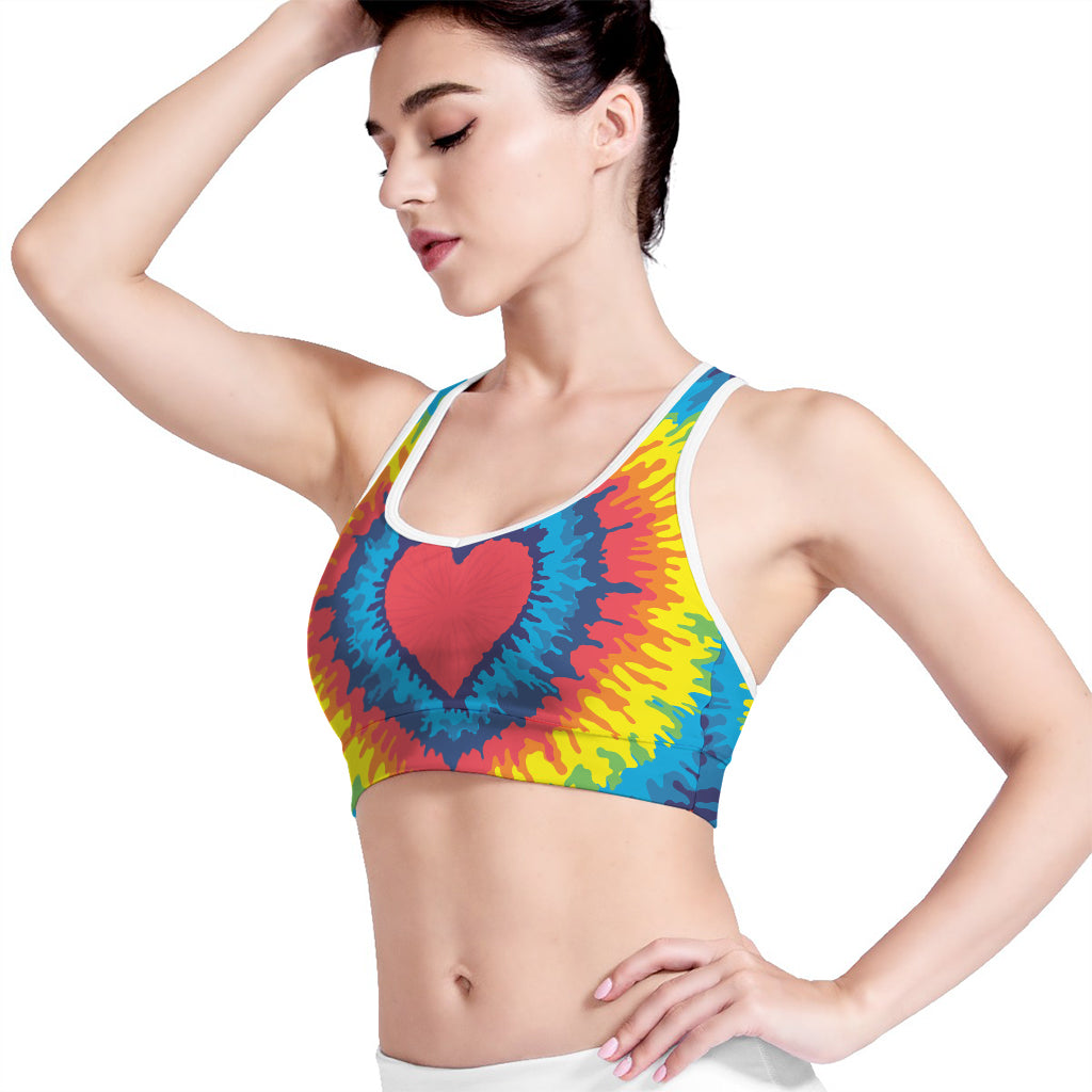Rainbow Heart Tie Dye Print Women's Sports Bra