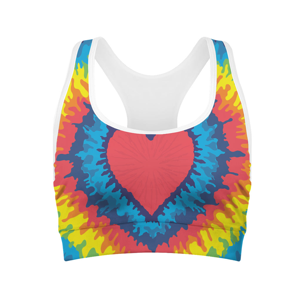 Rainbow Heart Tie Dye Print Women's Sports Bra