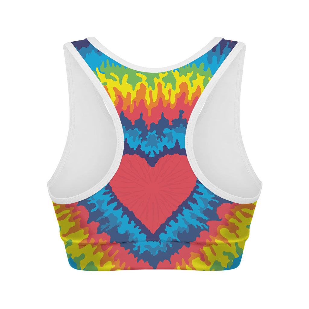 Rainbow Heart Tie Dye Print Women's Sports Bra