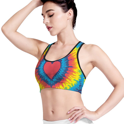 Rainbow Heart Tie Dye Print Women's Sports Bra