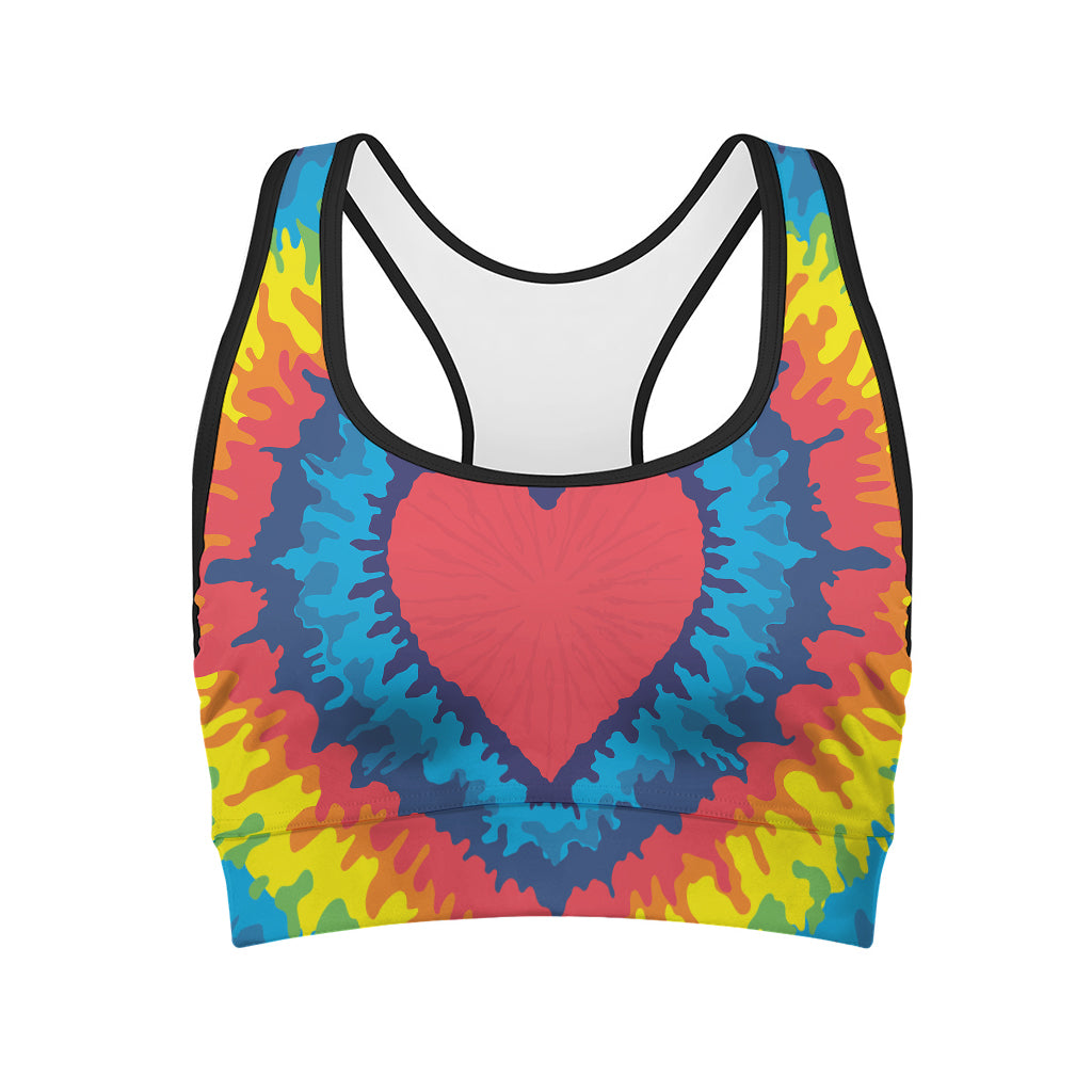 Rainbow Heart Tie Dye Print Women's Sports Bra
