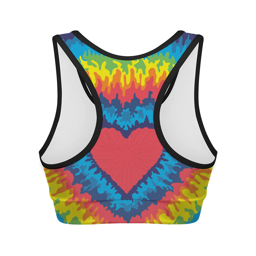 Rainbow Heart Tie Dye Print Women's Sports Bra
