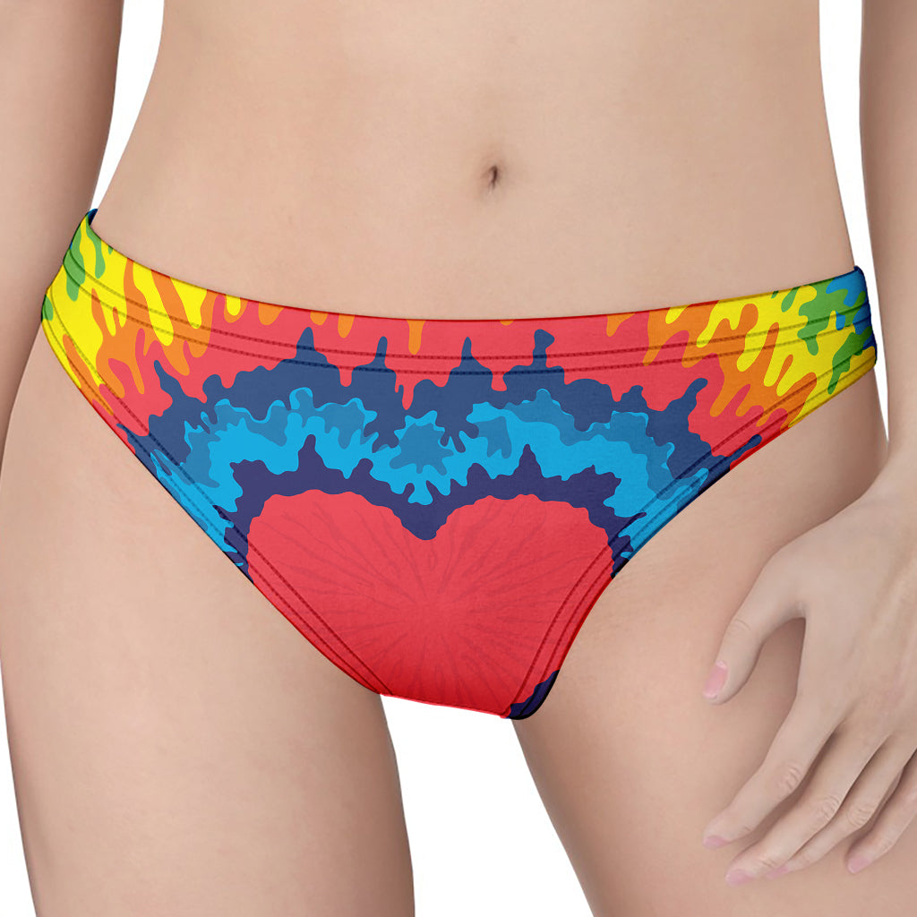 Rainbow Heart Tie Dye Print Women's Thong