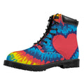 Rainbow Heart Tie Dye Print Padded Collar Lace Up Boots