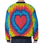 Rainbow Heart Tie Dye Print Zip Sleeve Bomber Jacket