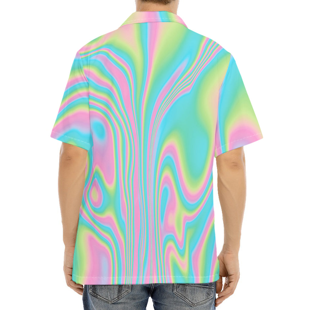 Rainbow Holographic Print Aloha Shirt