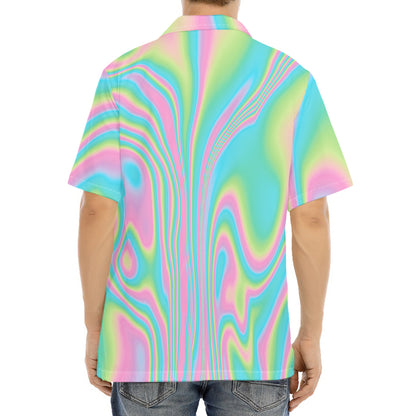 Rainbow Holographic Print Aloha Shirt