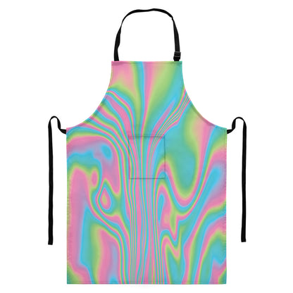 Rainbow Holographic Print Bib Apron With Pocket