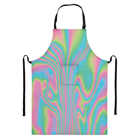 Rainbow Holographic Print Bib Apron With Pocket