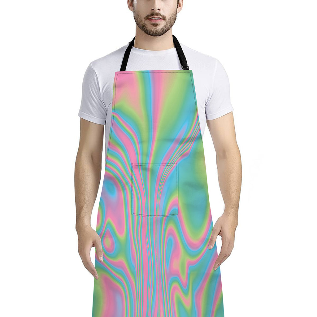 Rainbow Holographic Print Bib Apron With Pocket