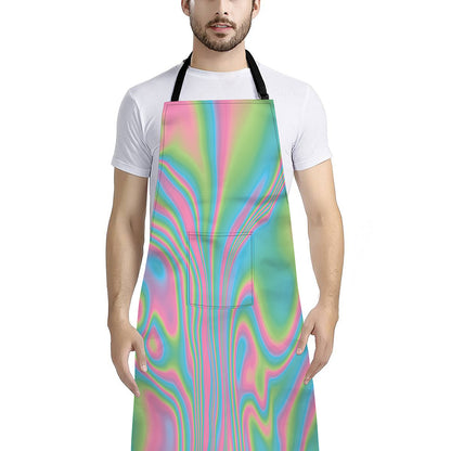 Rainbow Holographic Print Bib Apron With Pocket