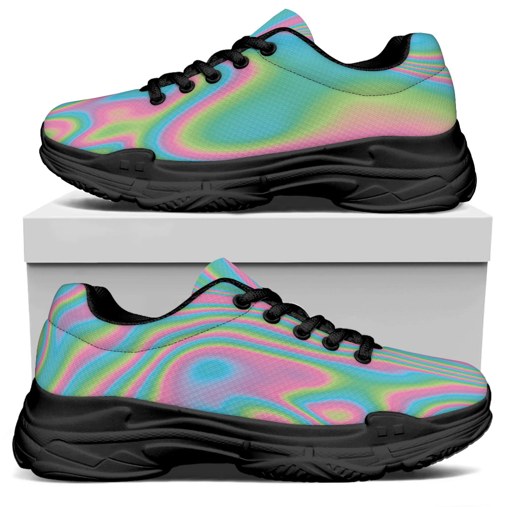 Rainbow Holographic Print Black Chunky Shoes