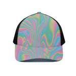 Rainbow Holographic Print Black Mesh Trucker Cap