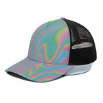 Rainbow Holographic Print Black Mesh Trucker Cap