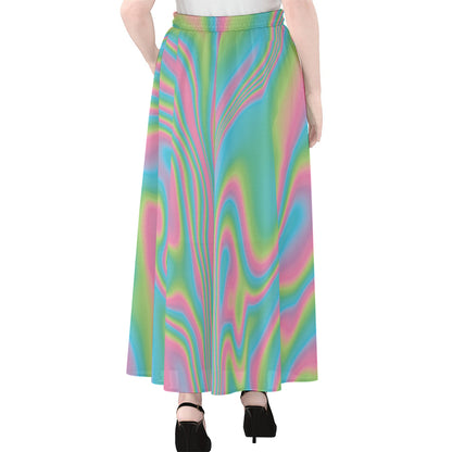 Rainbow Holographic Print Chiffon Maxi Skirt
