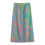 Rainbow Holographic Print Cotton Front Slit Maxi Skirt