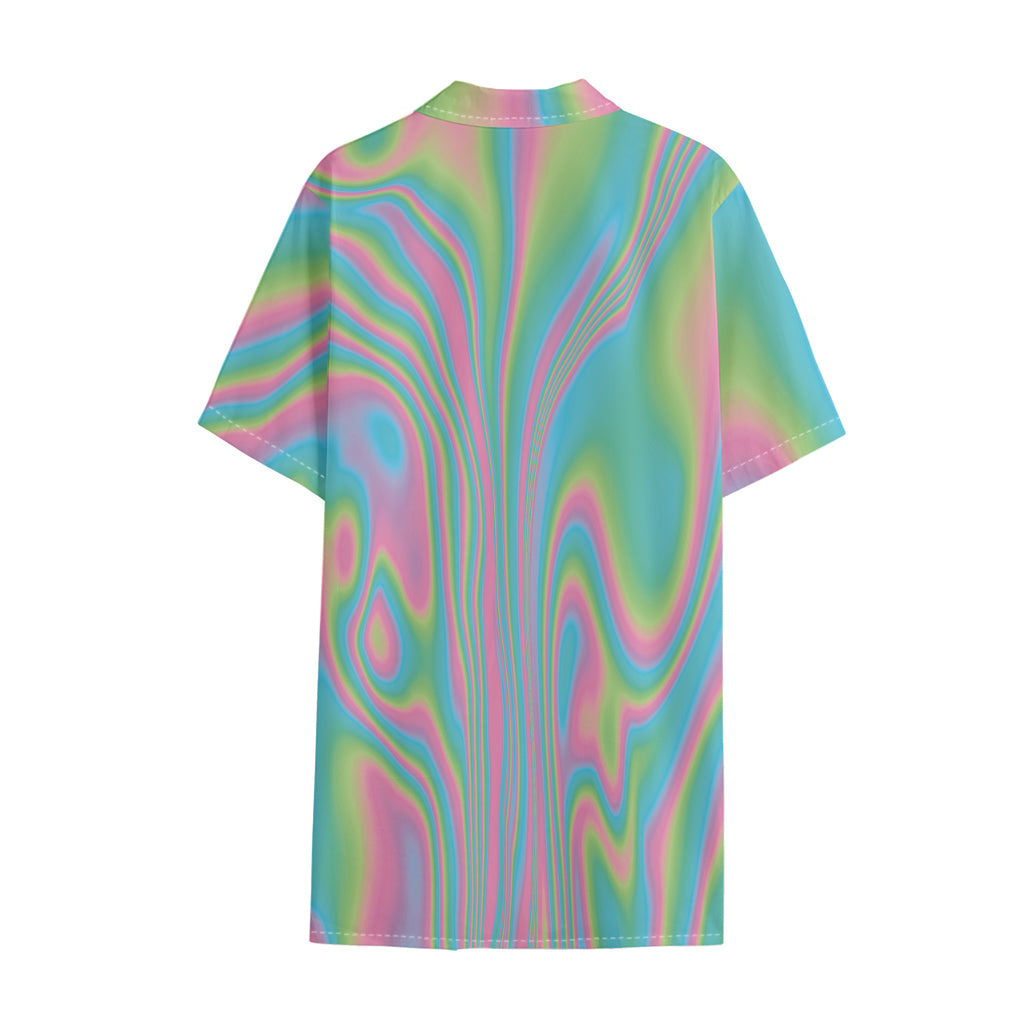 Rainbow Holographic Print Cotton Hawaiian Shirt