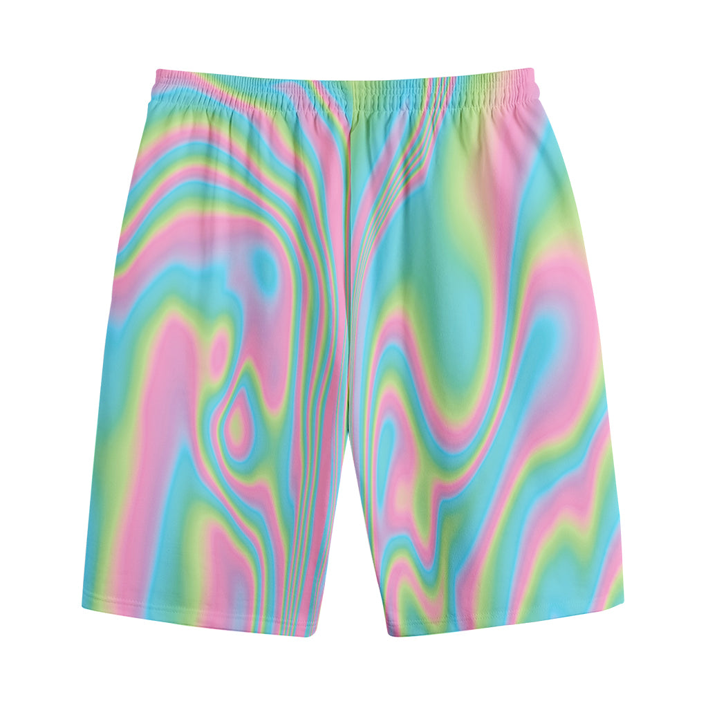 Rainbow Holographic Print Cotton Shorts