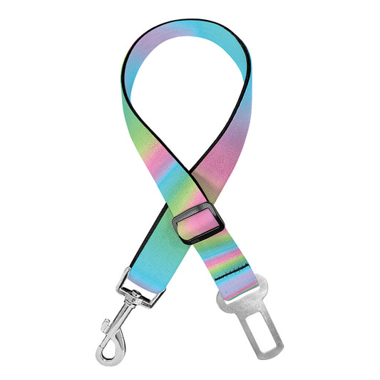 Rainbow Holographic Print Dog Seat Belt