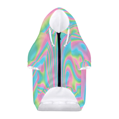 Rainbow Holographic Print Dog Zip Up Hoodie