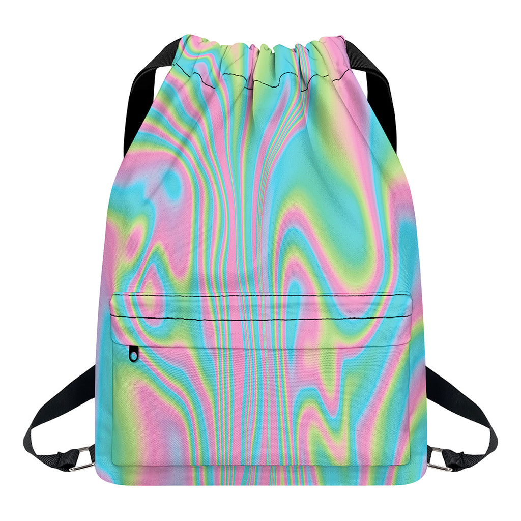 Rainbow Holographic Print Drawstring Backpack