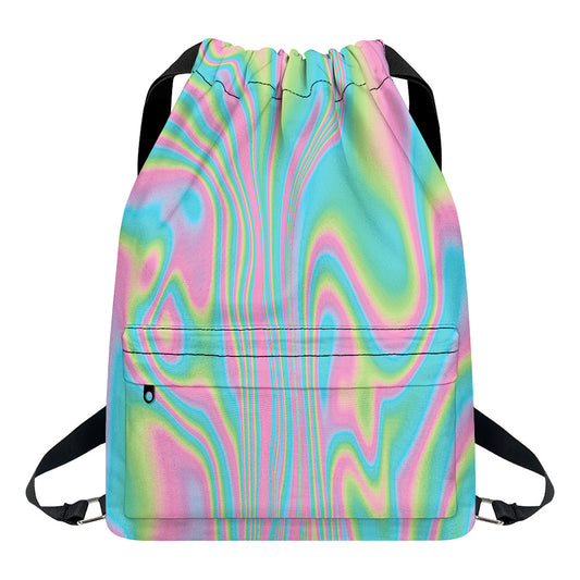 Rainbow Holographic Print Drawstring Backpack