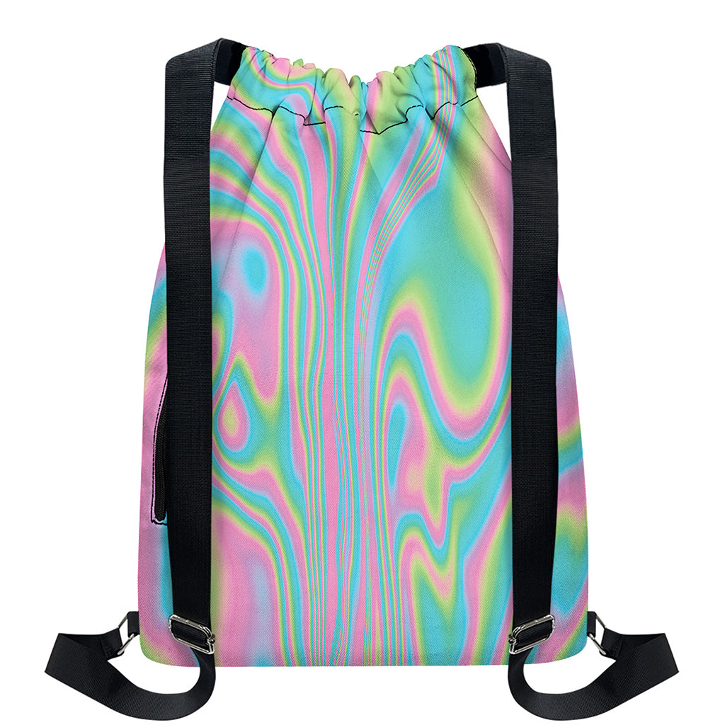 Rainbow Holographic Print Drawstring Backpack