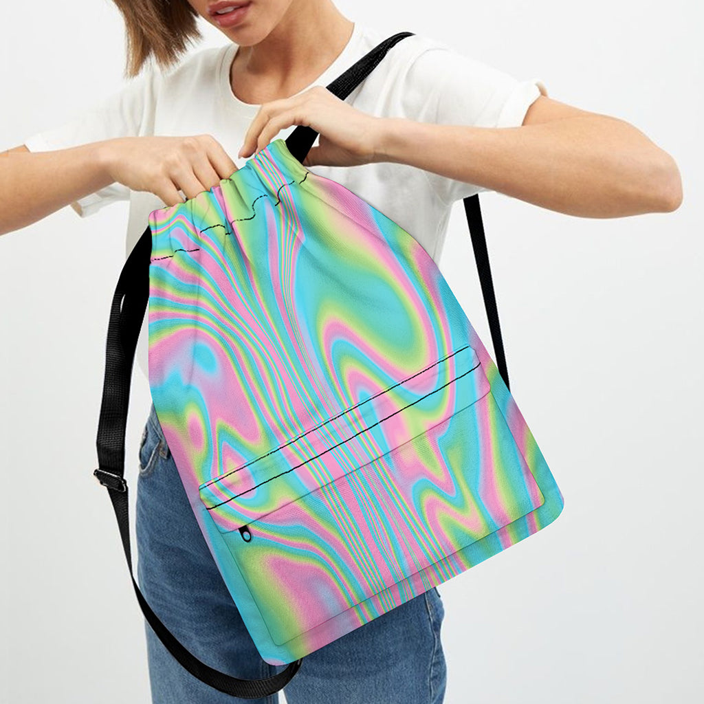 Rainbow Holographic Print Drawstring Backpack