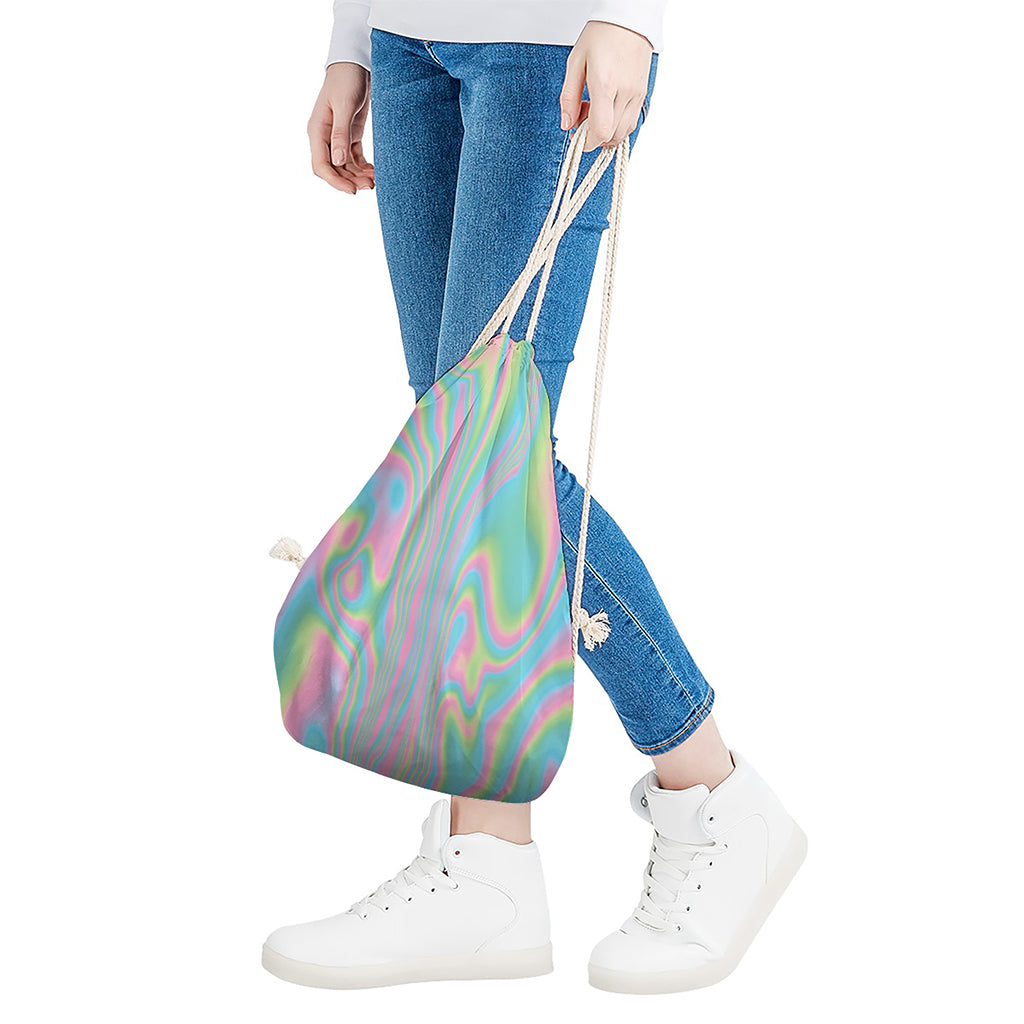 Rainbow Holographic Print Drawstring Bag